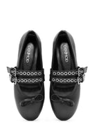 Women's Black Belted Leather Ballerina | Derimod