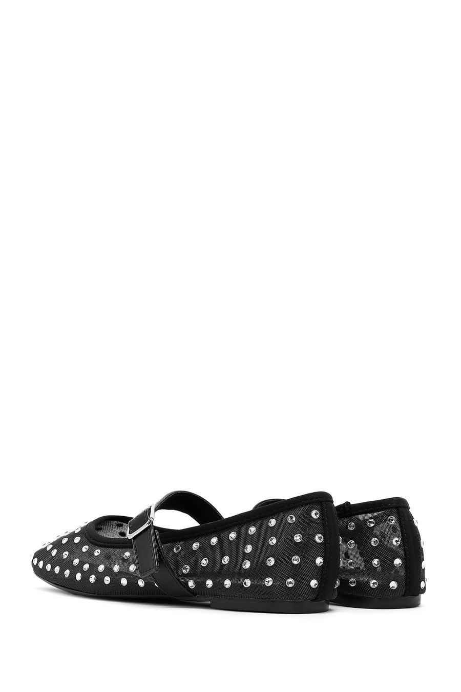 Women's Black Buckled Stone Fabric Ballerinas