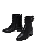 Women's Black Buckle Heeled Leather Classic Boots | Derimod