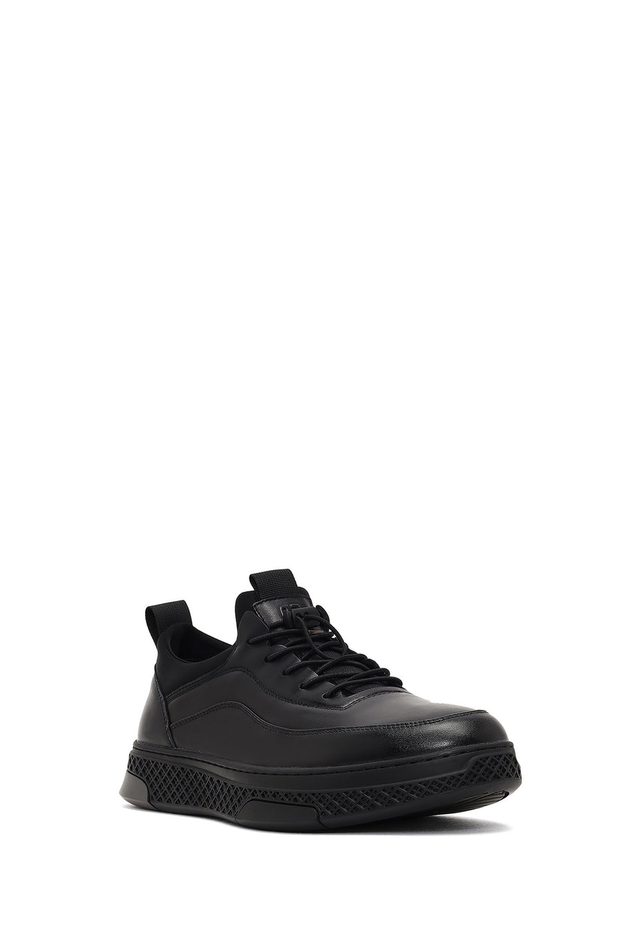 Men's Black Lace-Up Thick-Soled Leather Sneaker