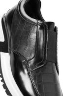 Men's Black Crocodile Patterned Leather Sneakers | Derimod