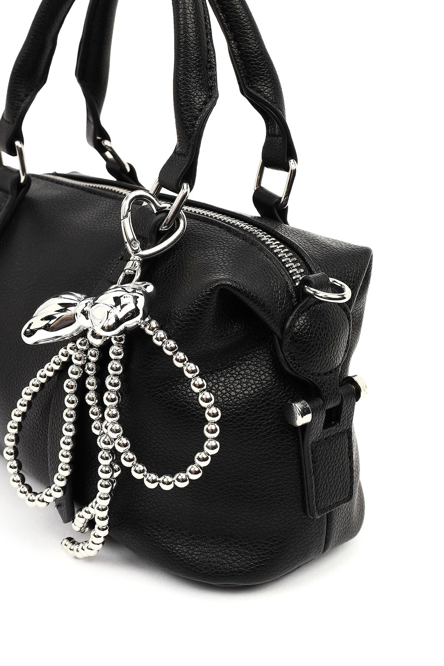 Women's Black Long Strap Charm Mini Shoulder Bag