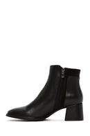 Women's Black Zipper Heeled Leather Boots | Derimod