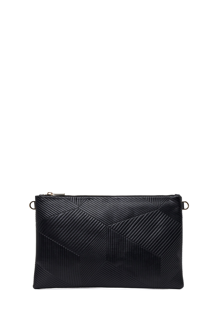 Woman Black Chain-Strap Patterned Clutch Bag