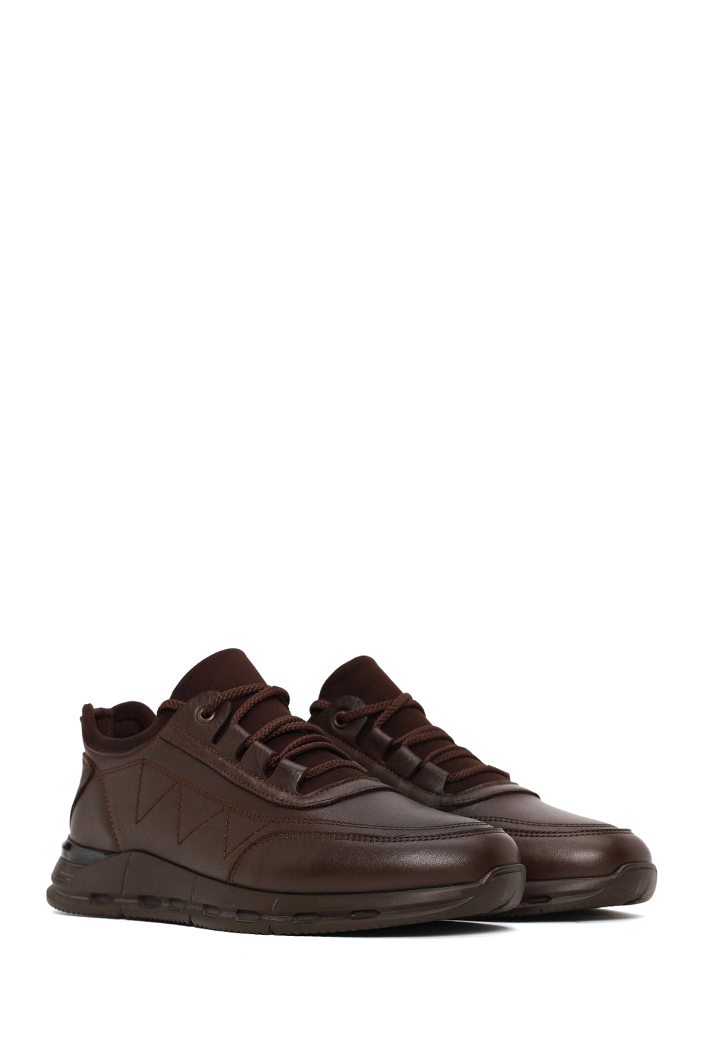 Erkek Kahverengi Bağcıklı Deri Casual Sneaker