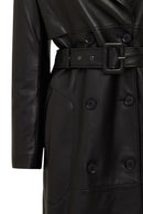 Natalia Women's Black Leather Trench Coat | Derimod