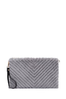 Women's Gray Long Strap Plush Portfolio Bag | Derimod