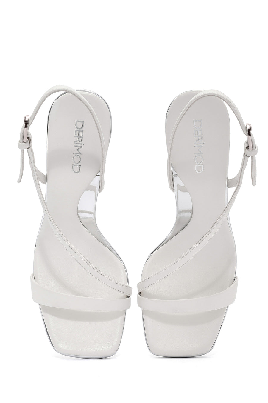 Women's White Ankle Strap Leather Thin High Heel Sandals