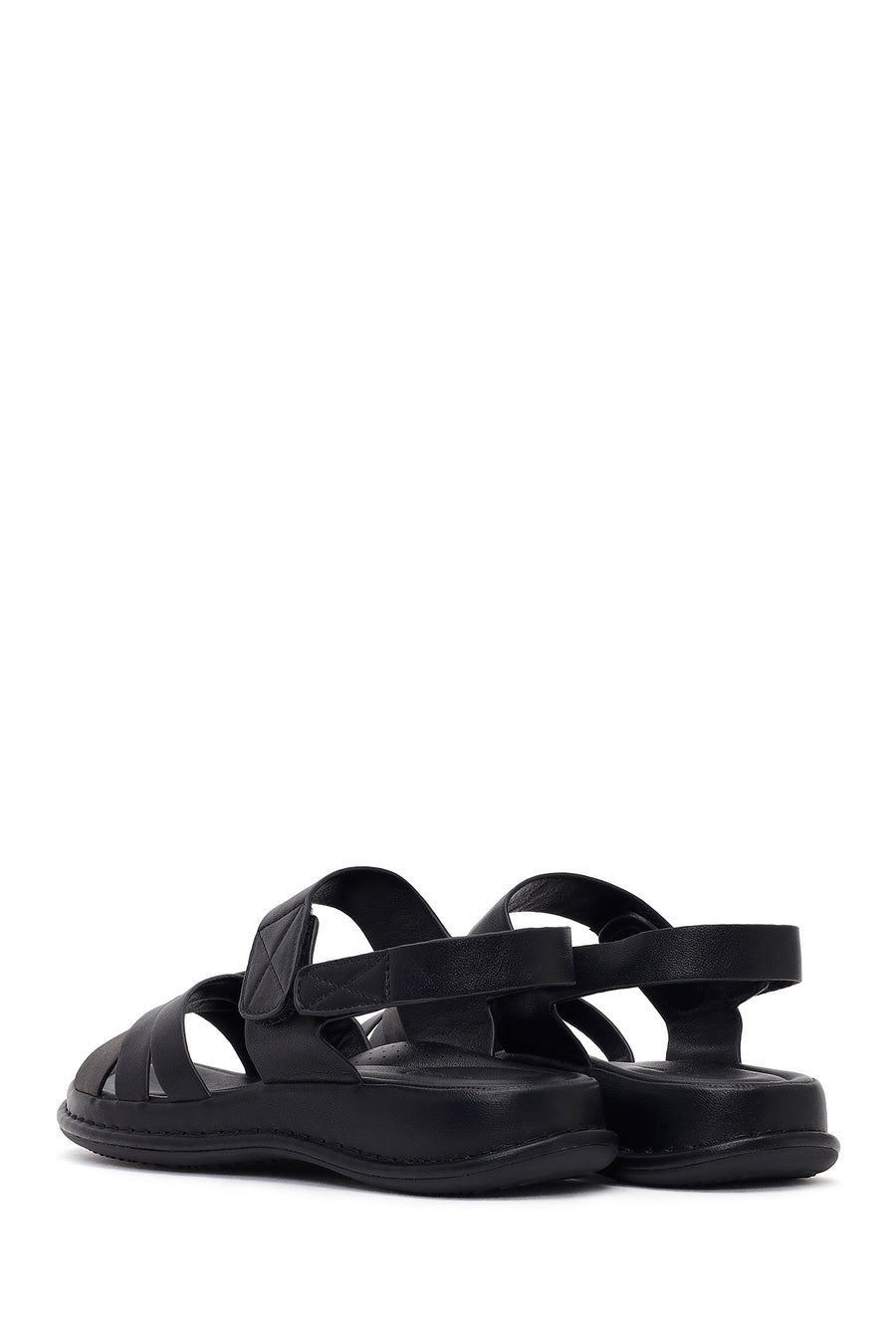 Women's Black Strapped Thick-Soled Comfort Sandals
