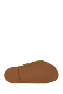 Women's Green Buckle Suede Leather Slippers | Derimod