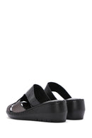 Women's Black Wedge Heeled Leather Comfort Slippers | Derimod