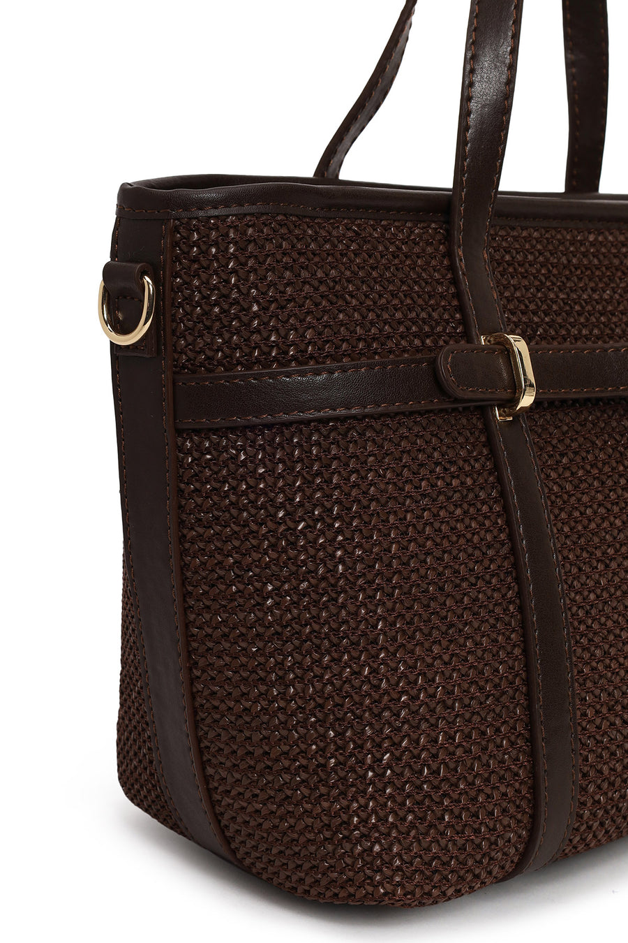Woman Brown Mini Straw Shoulder Bag with Long Strap