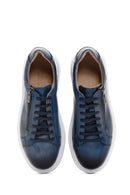 Men's Blue Leather Thick Soled Sneaker | Derimod