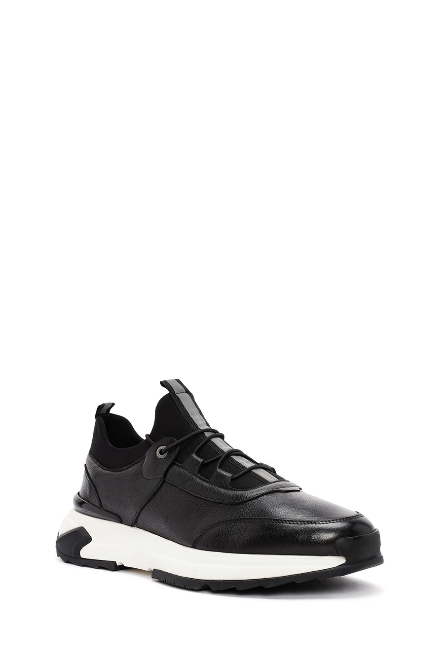 Erkek Siyah Bağcıklı Deri Casual Sneaker