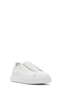 Men's White Lace-up Thick-Sole Leather Sneaker | Derimod