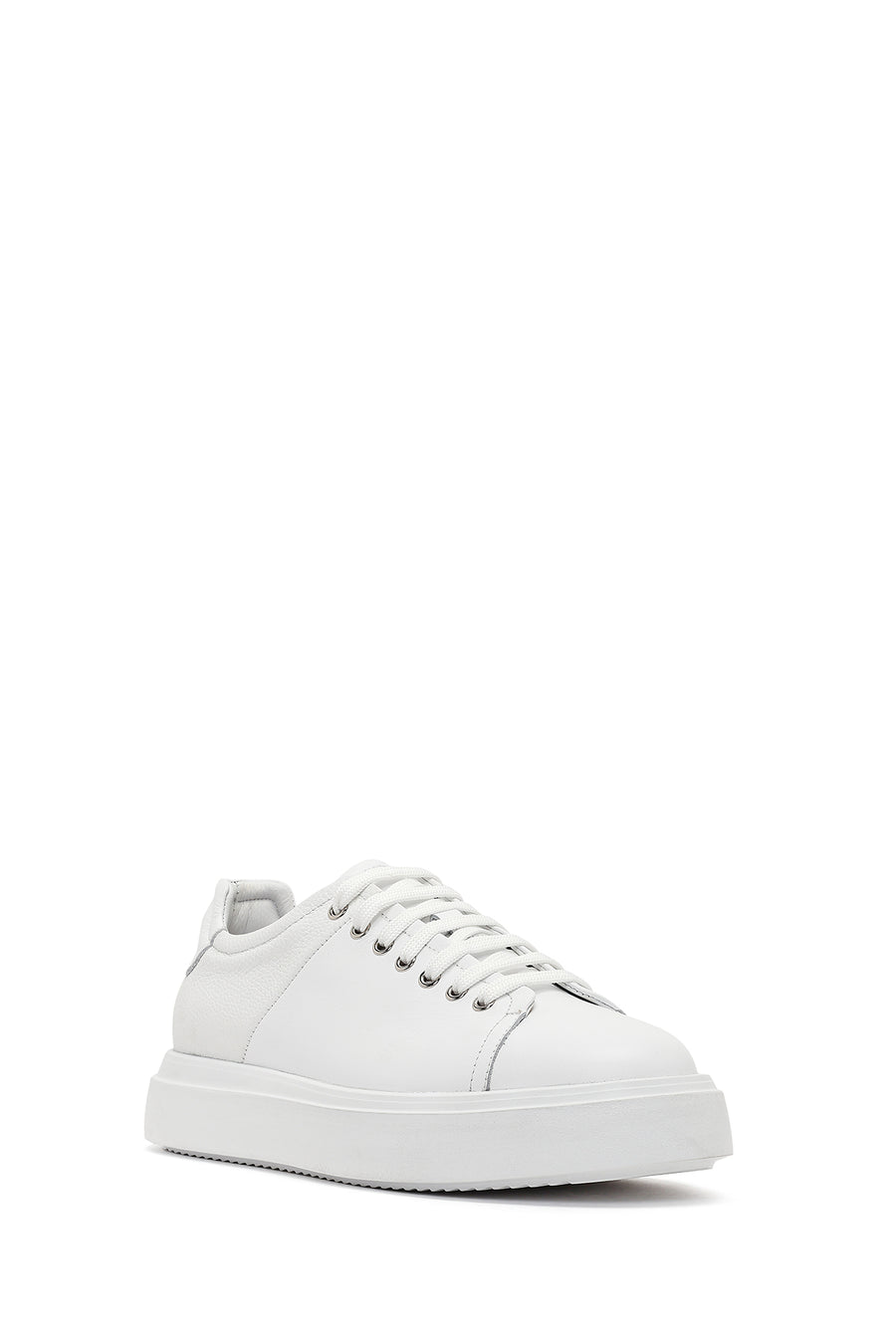 Men's White Lace-up Thick-Sole Leather Sneaker