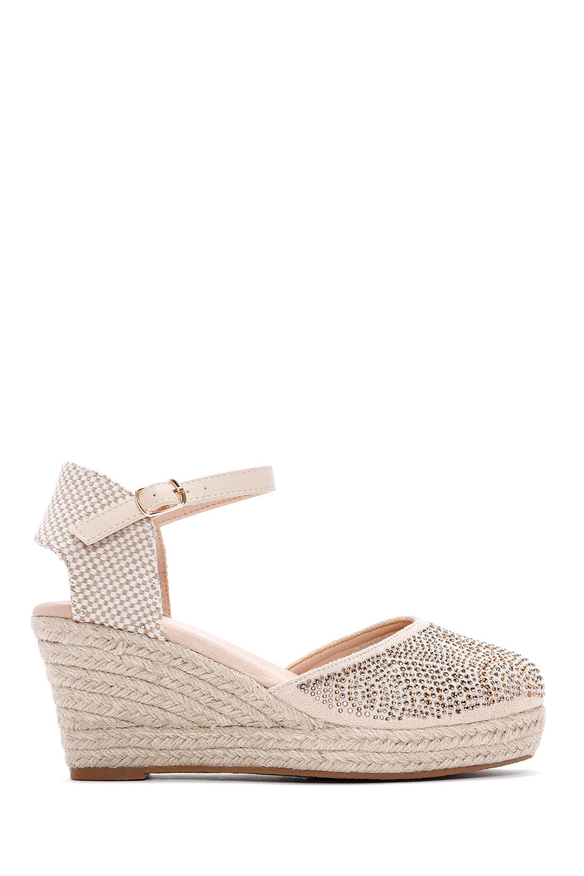 Women's Beige Ankle Strap Stone Wedge Heel Espadrille 24SFE47436F | Derimod