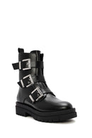 Women's Black Zippered Leather Boots | Derimod