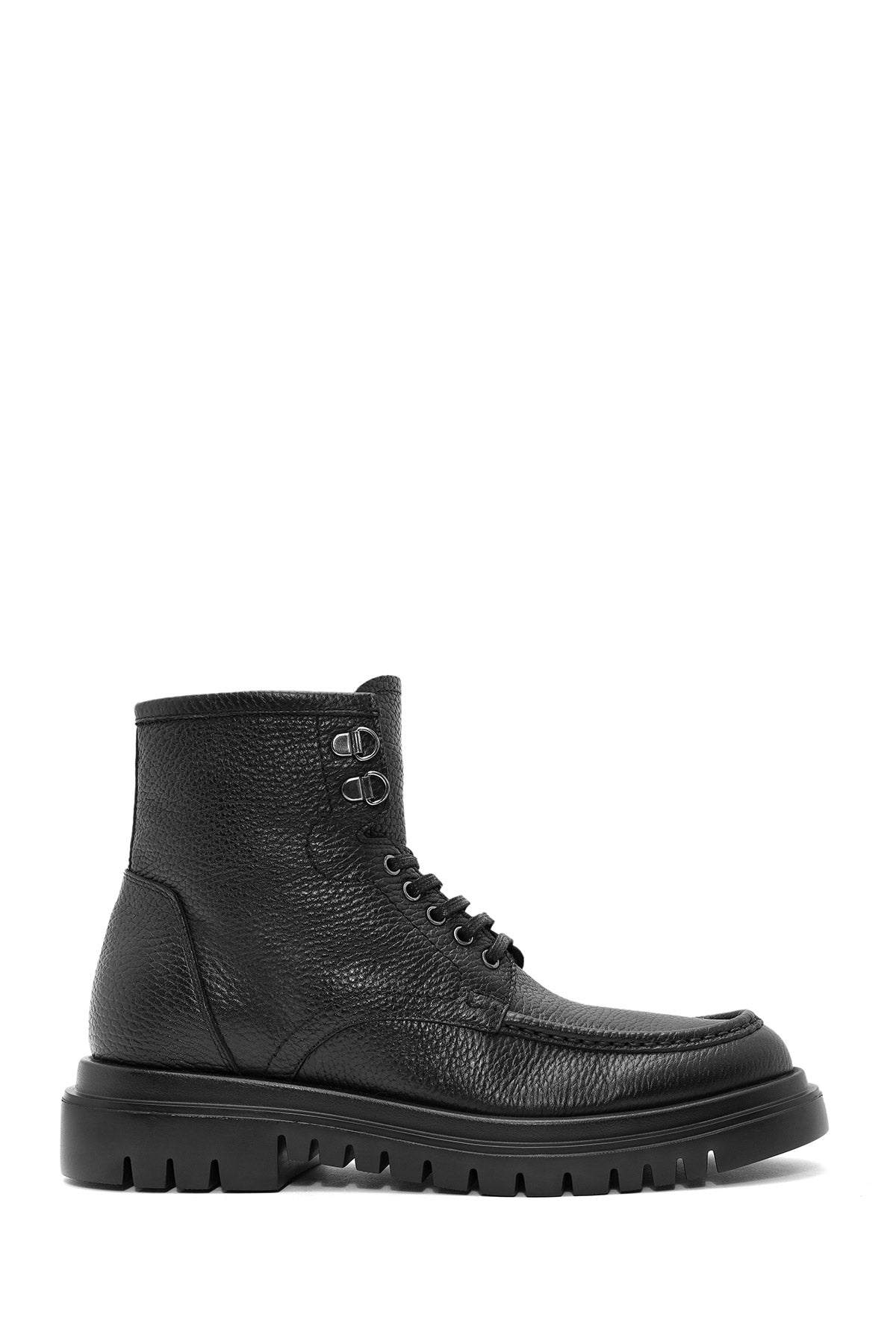 Men's Black Lace-Up Leather Combat Boots 24WFD7302FT | Derimod