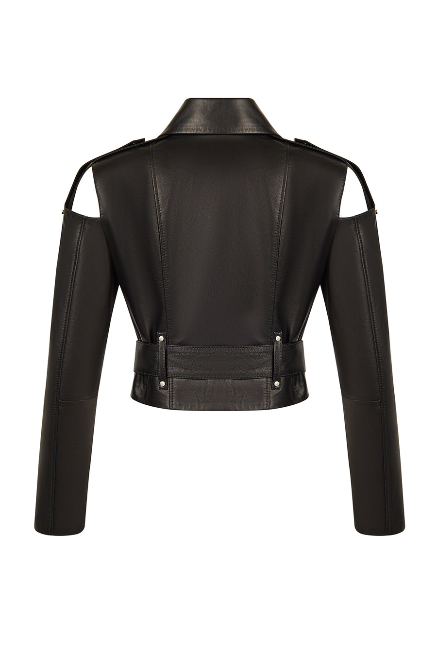 Avanti Woman Black Off-Shoulder Short Biker Leather Jacket