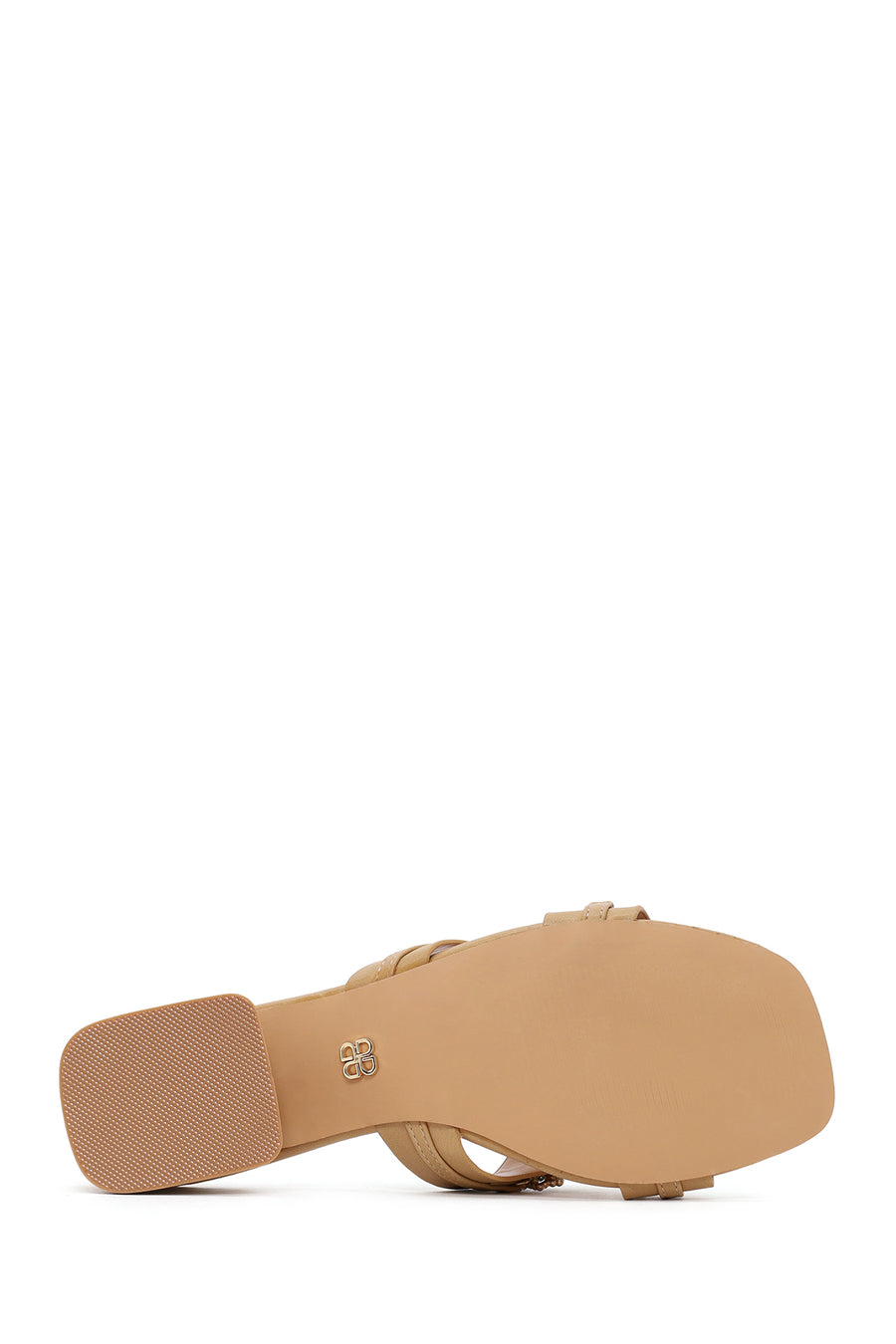 Woman Beige Embellished Thick Low Block-Heel Slipper