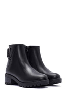 Women's Black Zippered Buckle Detailed Leather Boots | Derimod