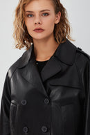 Tracy Women's Black Oversize Short Leather Coat | Derimod