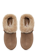 Woman Mink Stone-Embellished Suede Teddy Slipper | Derimod
