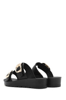 Women's Black Double Buckle Thick Soled Slippers | Derimod