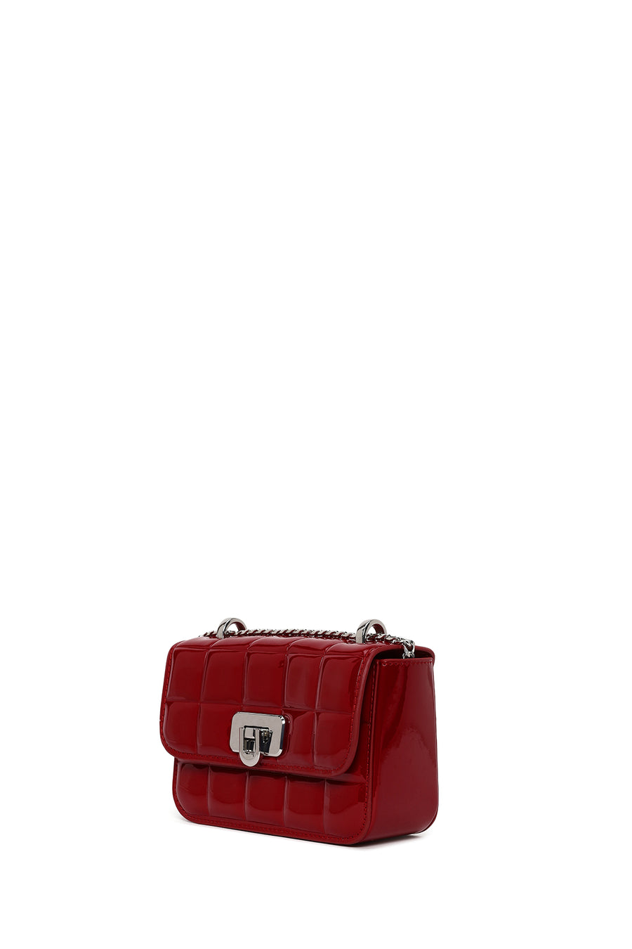 Woman Red Long-Strap Quilted Mini Crossbody Bag