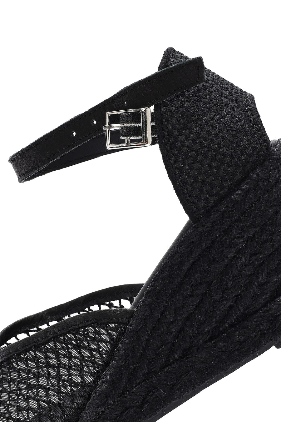 Women's Black Ankle Buckle Wedge Heel Espadrille Sandals