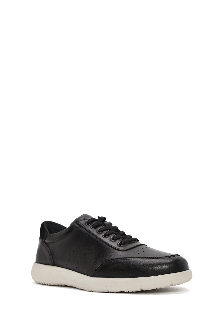Erkek Siyah Bağcıklı Deri Casual Sneaker