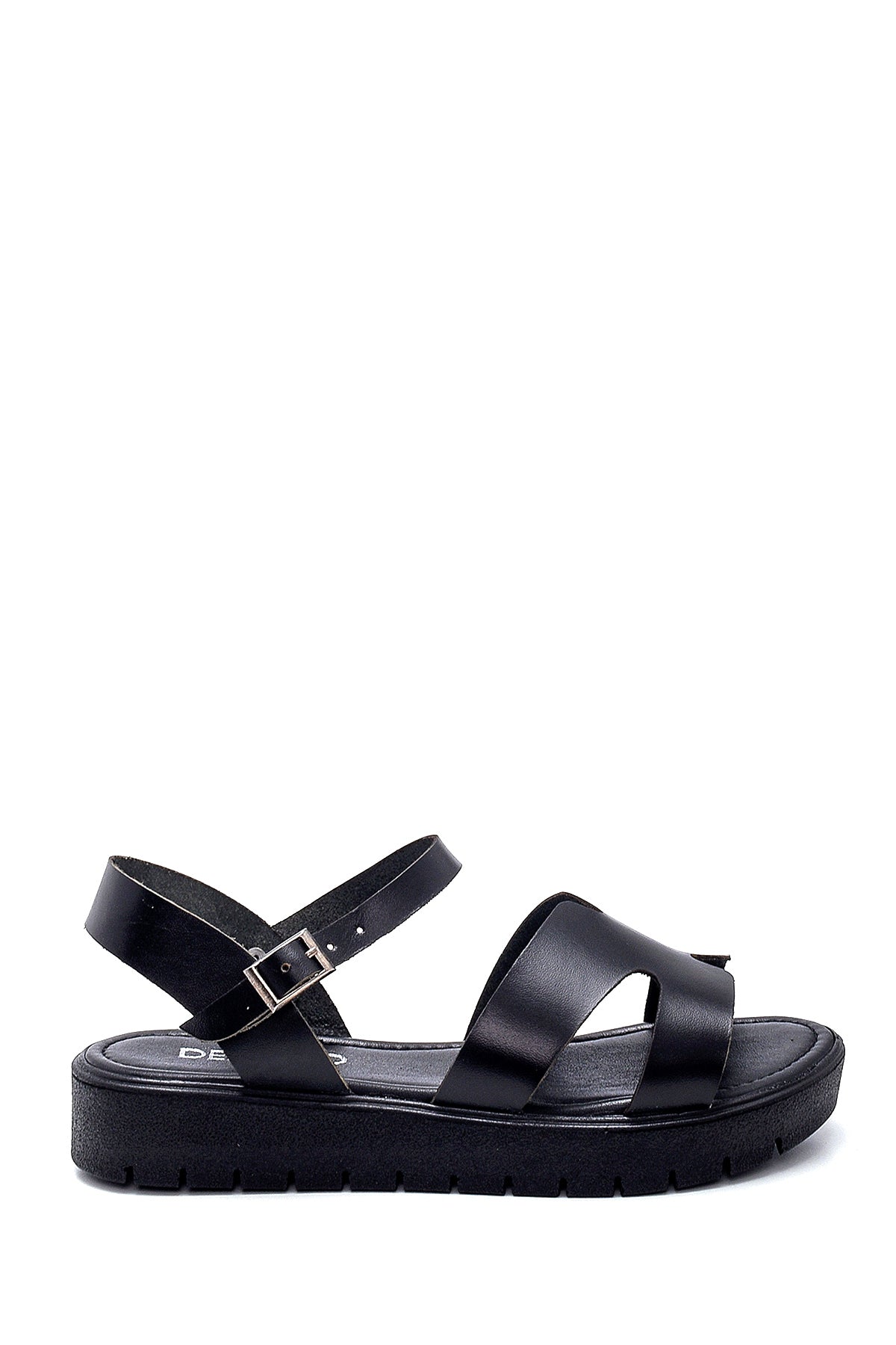 Women's Black Leather Flat Sandals 21SFD331618 | Derimod