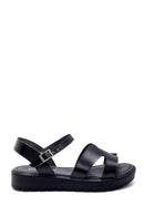 Women's Black Leather Flat Sandals | Derimod