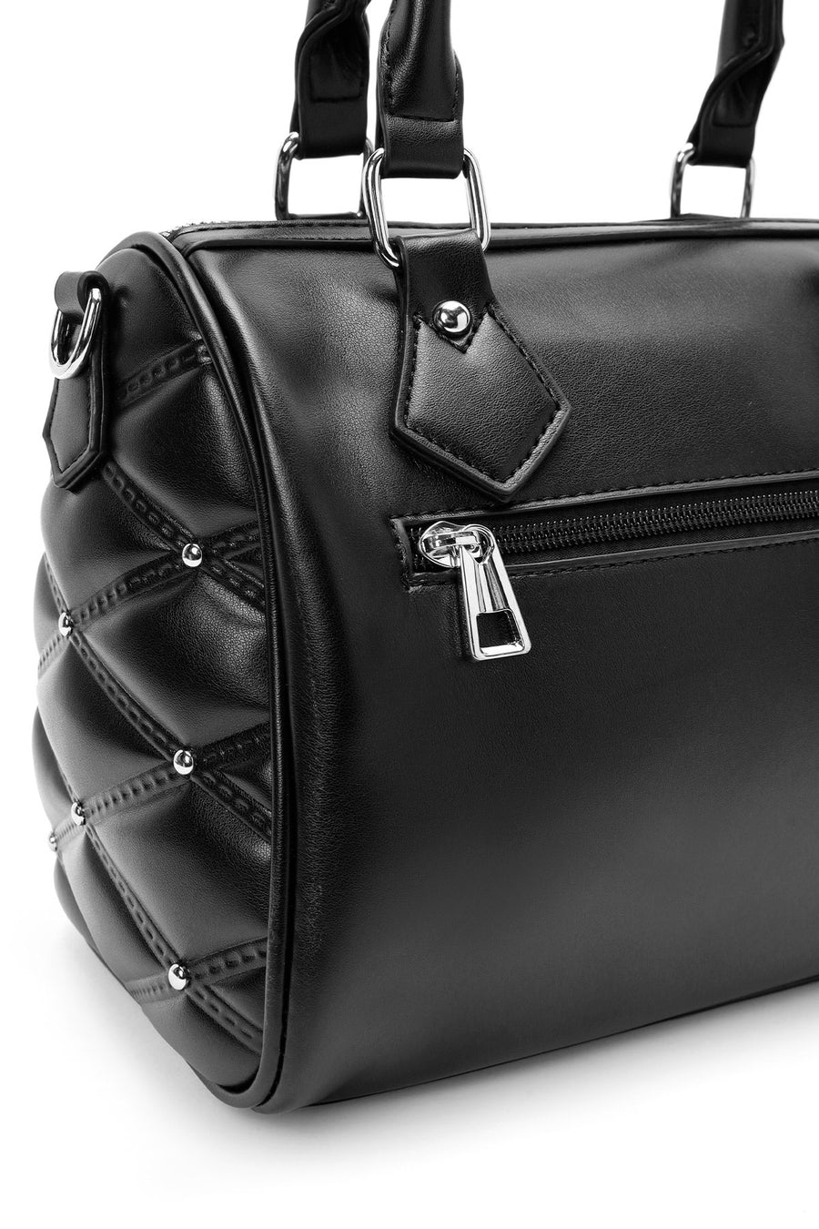 Women's Black Long Strap Accessory Quilted Patterned Handbag