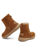 Women's Tan Suede Leather Teddy Boot | Derimod