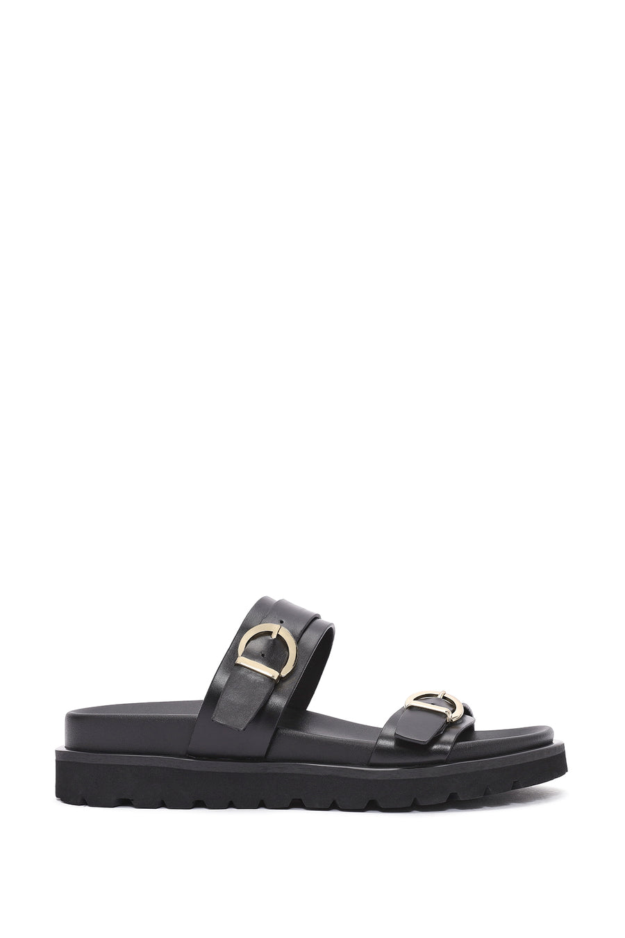 Women's Black Double Buckle Slippers 25SFE401118 | Derimod