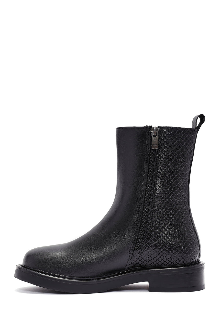 Women's Black Zipper Patterned Leather Boots
