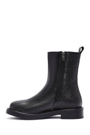 Women's Black Zipper Patterned Leather Boots | Derimod