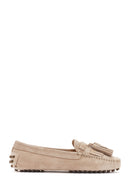 Women's Beige Tassel Detailed Suede Leather Loafer | Derimod