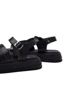 Woman Black Buckled Thick-Soled Leather Sandal | Derimod