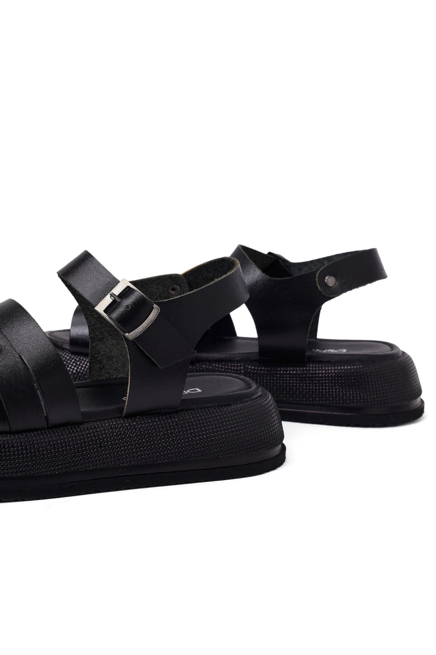 Woman Black Buckled Thick-Soled Leather Sandal