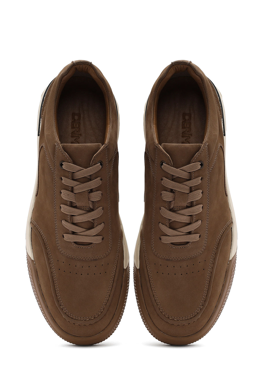 Erkek Bej Bağcıklı Nubuk Deri Sneaker