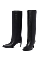 Woman Black Thin High-Heeled Leather Boots | Derimod
