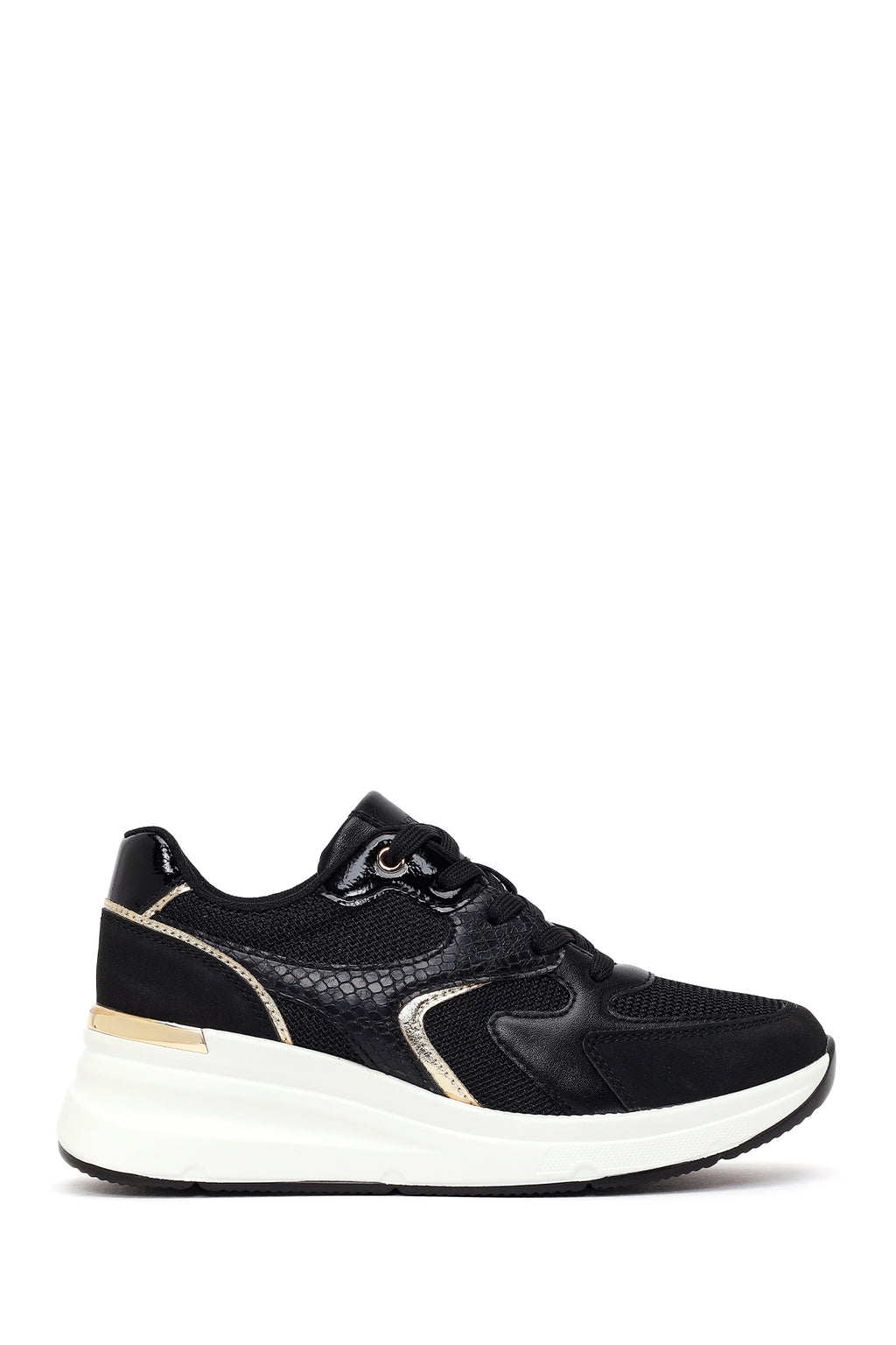 Kadın Siyah Bağcıklı Dolgu Topuklu Sneaker