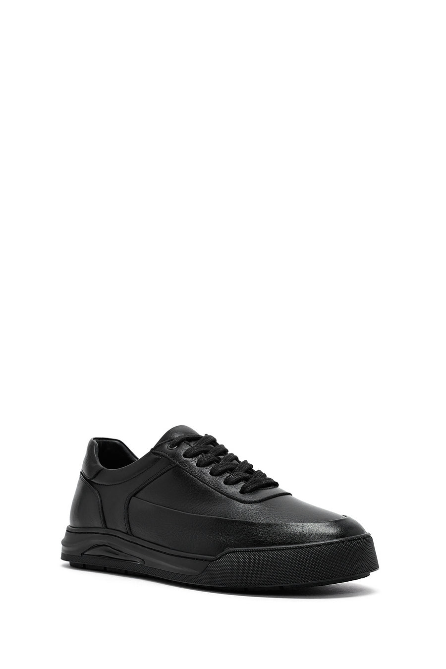 Erkek Siyah Bağcıklı Deri Sneaker