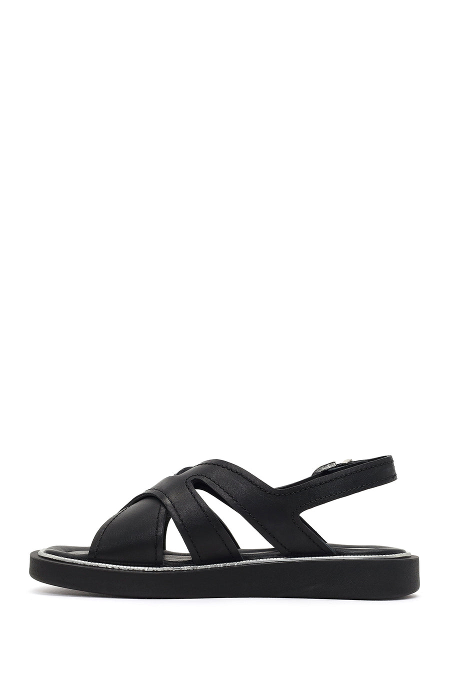 Women's Black Buckled Leather Sandals