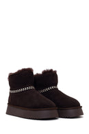 Woman Brown Thick-Soled Suede Teddy Boots | Derimod