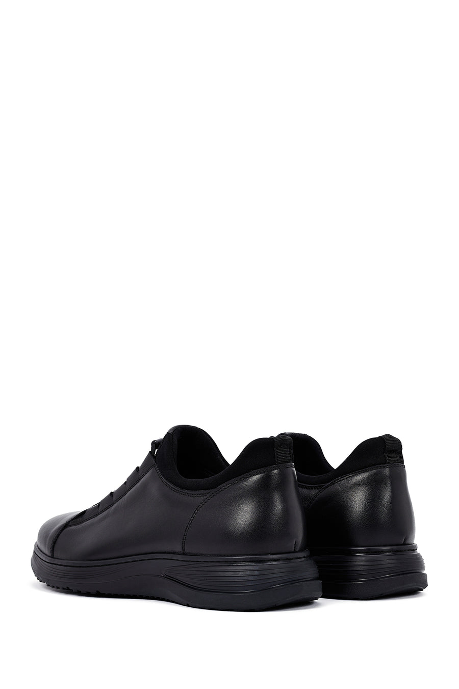 Erkek Siyah Bağcıklı Deri Casual Sneaker