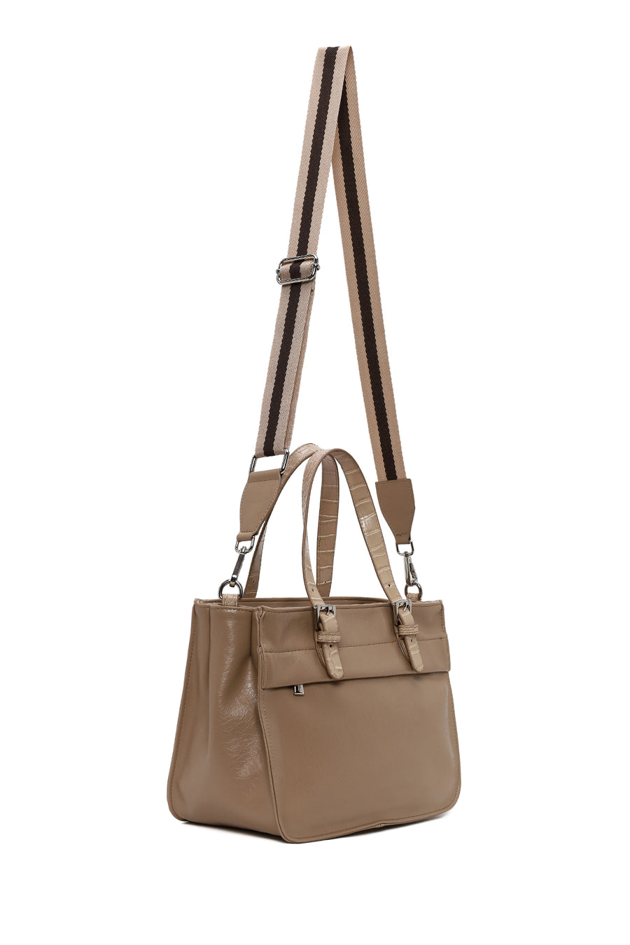 Woman Dark Beige Long-Strap Shoulder Bag